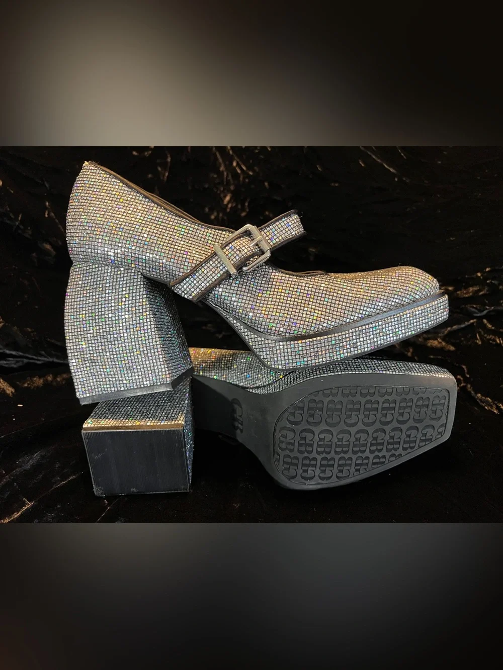 Gianni Bini Silver Crystal Mary Jane Platform Heels